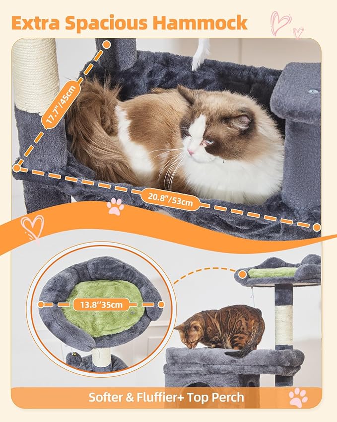Taoqimiao MS032G 83In Cat Tree for Indoor Cats Large Adult, XXL-Cat Tower, Suitable 20lb+ Heavy Duty Large Cats, 2 Luxurious Cat Cando with 8 Scratching Posts,Oversized Metal Hammocks,Smoke Gray