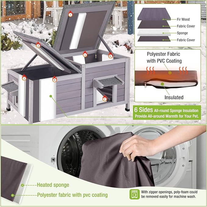 Cat House Outdoor Feral Kitty Shelter with Insulated Liner Weatherproof Roof Cat Home for Winter,Roomly