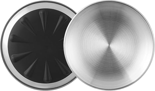 Cat Food Bowls, 6.7" Stainless Steel Whisker Fatigue Cat Plates with Non-Slip Silicone Base, Shallow Kitten Dishes for Wet & Dry Food