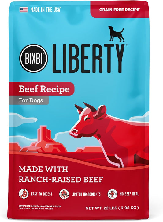 BIXBI Liberty Grain Free Dry Dog Food, Beef, 22 lbs - Fresh Meat, No Meat Meal, No Fillers - Gently Steamed & Cooked - No Soy, Corn, Rice or Wheat for Easy Digestion - USA Made