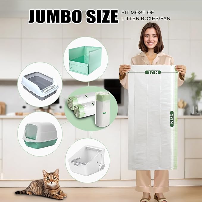 Cat Litter Box Liners Disposal Bags 36 Count, with Tie Handles,Large,37" x 17" Jumbo Drawstring Extra Durable Pet Cat Pan Liners for litter box Extra-Thick Kitty Litter Box Bag
