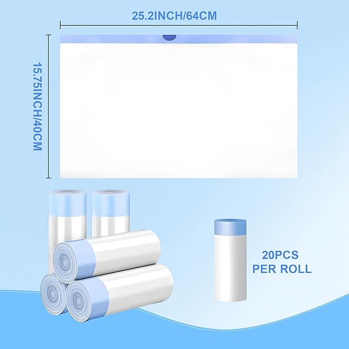 Litter Box Liners, 100 Count Drawstring Cat Box Liners, Tear Resistant Heavy Duty Cat Litter Bags for Litter Box, Pre-Separated for Easy Access, Easy Clean Up, Pet Supplies 25"x 16", White