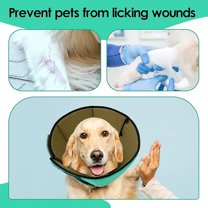 Dog Recovery Collar Cone for Medium Dogs, Adjustable Dog Cone Alternative After Surgery for Dogs to Stop Licking, Breathable Soft Cone for Medium Large Dogs, Green M