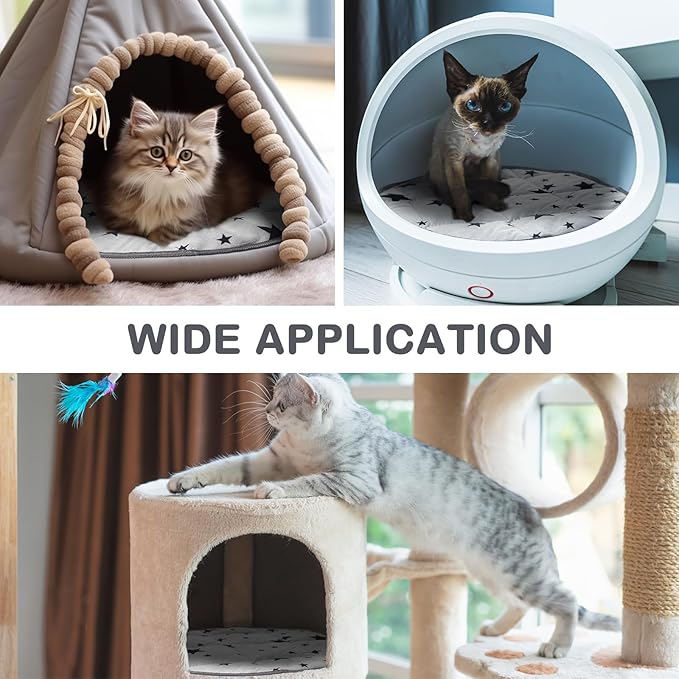 Namalu 4 Pack Self Warming Cat Bed Self Heating Cat Mat Star Pattern Soft Dog Crate Pad Thermal Pet Mat Anti Slip Kennel Washable Dog Warming Bed for Outdoor Indoor(15.7 Inches,Round)