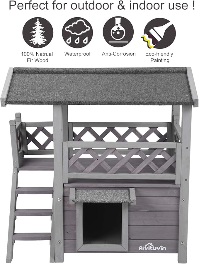 Feral Cat House Outdoor and Indoor Kitty Shelter with Stairs for Cats Insulated, Weatherproof Roof for Winter