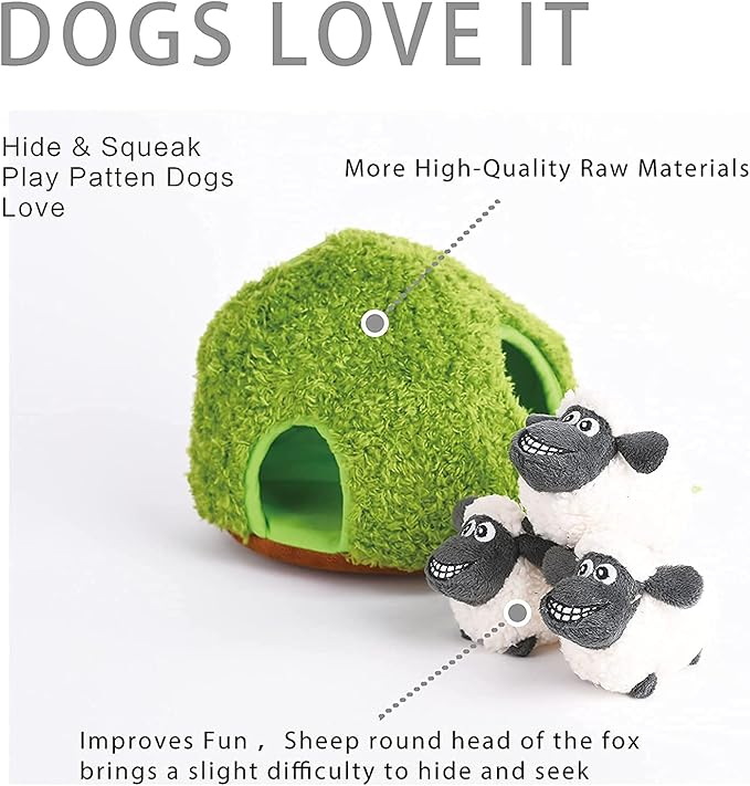 Hide and Seek Dog Puzzle Puppy Toys, Interactive Squeaky Plush, Stuffed Toys for Dogs, Small Size(Sheep, Panda, Forest Animals) (Sheep)