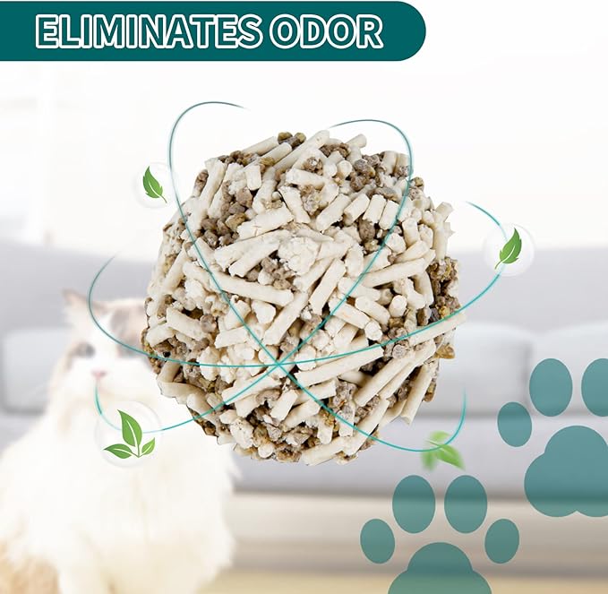 Plant-Based Cat Litter, Odor Control Quick Clumping Tofu Cat Litter, 12 lbs, Low Tracking Dust Control Lightweight Flushable Unscented Natural Kitty Litter