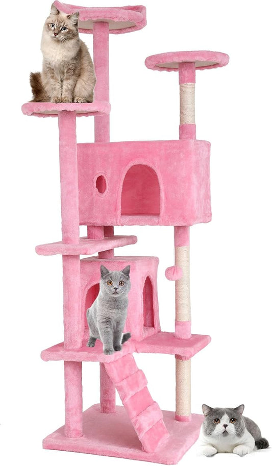 BestPet 70in Cat Tree Tower for Indoor Cats,Multi-Level Cat Furniture Activity Center with Cat Scratching Posts Stand House Cat Condo with Funny Toys for Kittens Pet Play House,Pink