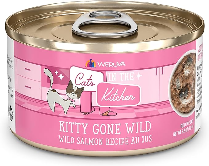 Weruva Cats in The Kitchen, Kitty Gone Wild with Wild Salmon Au Jus Cat Food, 3.2oz Can (Pack of 24)