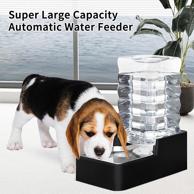 RIZZARI Stainless Steel Pet Water Feeder: 7L Automatic Leak-Proof Gravity Dispenser for Cats Dogs Indoor Outdoor Use（Black with Filter,7L）