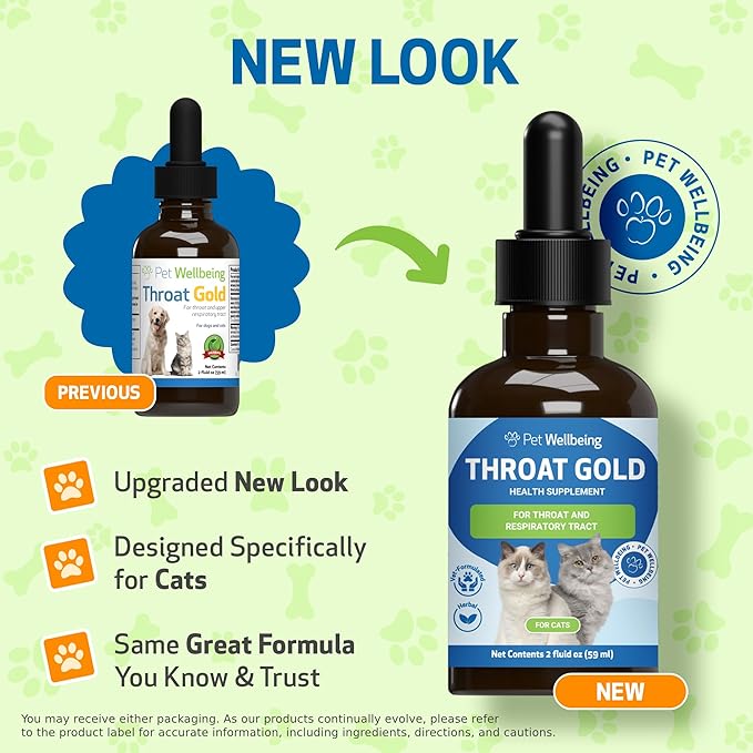 Pet Wellbeing Throat Gold for Cats - Supports Throat Comfort, Upper Respiratory Health, Occasional Throat Hoarseness, Slippery Elm, Mullein - Veterinarian-Formulated Herbal Supplement 2 oz (59 ml)