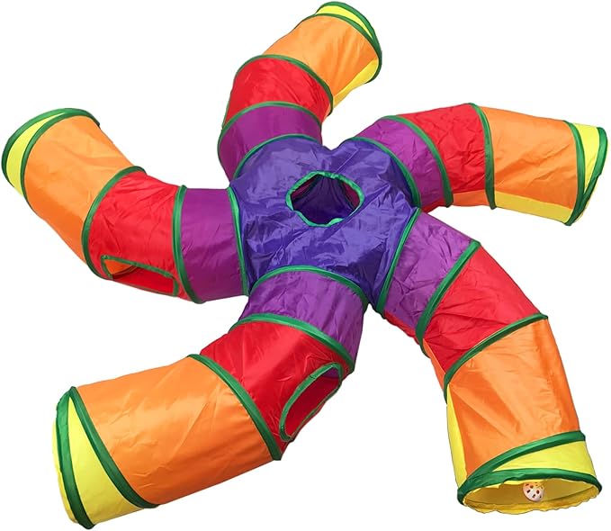 Cat Tunnel Tube for Indoor Cats Large, Upgrade with 6 PeekHole S-Shape 5 Way Collapsible Pet Play Maze Tube Toys Colorful for Cats Kitten Kitty Rabbit