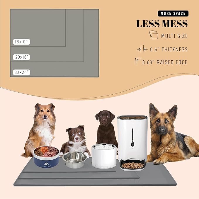 AVERYDAY 32x24'' Silicone Dog Mat for Food and Water, 0.63'' Edge Dog Food Bowl Mats for Floor Waterproof, Dogs Water Mat for Sloppy Drinker, Non Slip Rubber Pet Feeding Mats for Indoor Dogs and Cats