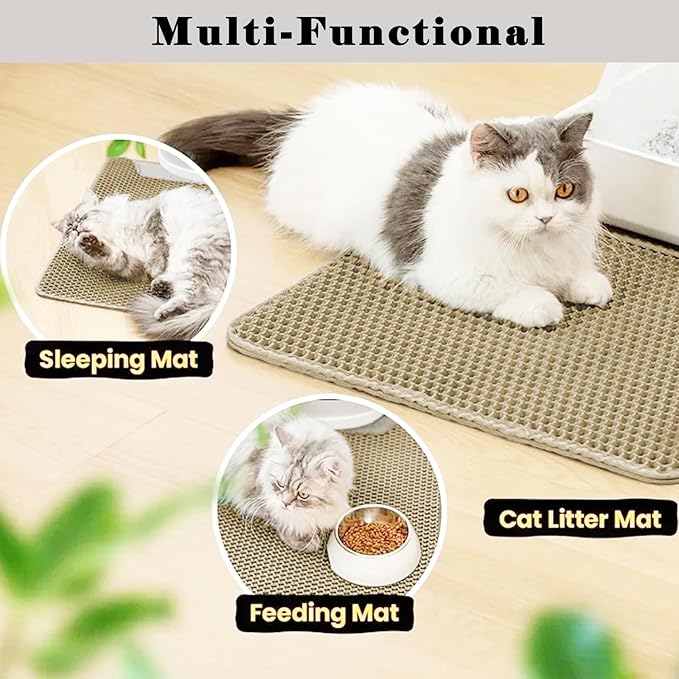 HCY&WLD Cat Litter Mat, Honeycomb Double Layer Cat Litter Trapping Mat, Waterproof Urine Proof Non-Slip, Scatter Control, Less Waste, Easier to Clean (Beige, 30" X 22")