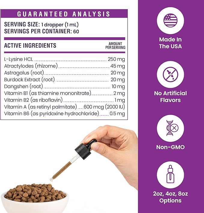 Special Breed L-Lysine for Cats & Kittens – Immune, Respiratory & Eye Health Support – Liquid Cat Supplement with Astragalus, Burdock, Atractylodes, Dangshen & Vitamins A, B1, B2, B6 – 2oz (60mL)