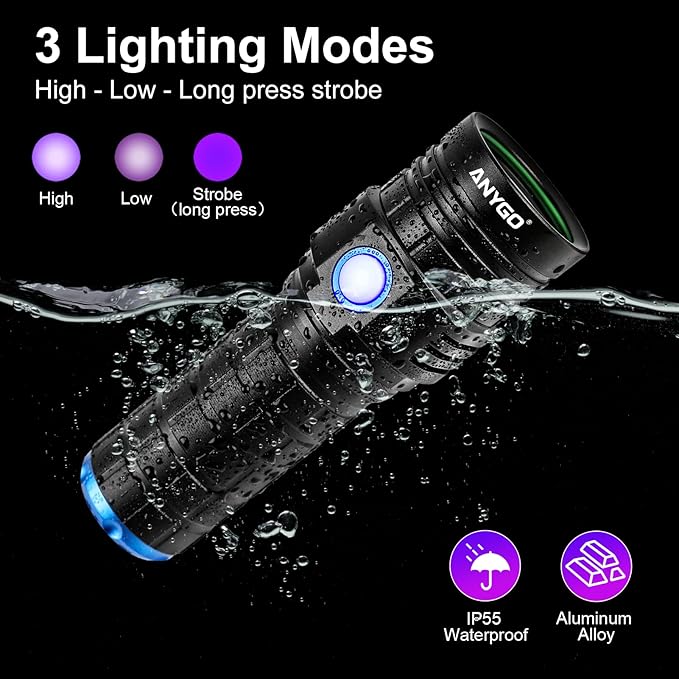 365nm Black Light Flashlight with Black Filter, 50W Rechargeable UV Flashlight, Ultraviolet Bright UV Led Torch for Pet Urine & Bed Bug Detector, Scorpions, Dry Stains, Ore and Jade (365 nM)