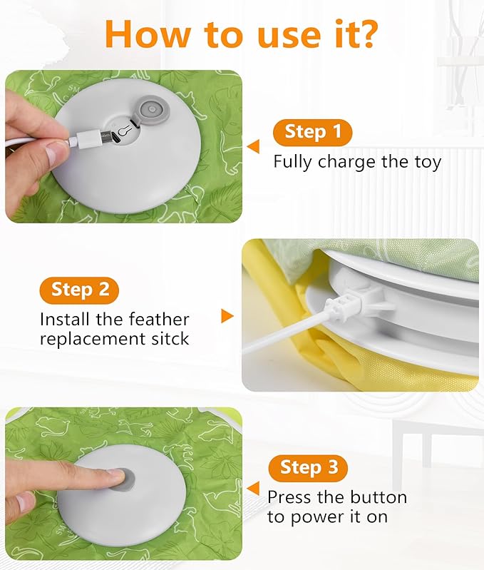 Interactive Cat Toy, Rechargeable Cat Toys for Bored Indoor Adult Cats, Hide and Seek Cat Toy with Motion Activated, Feather Toys, Chirping, Exercise Toys for Indoor Bored Adult Cats