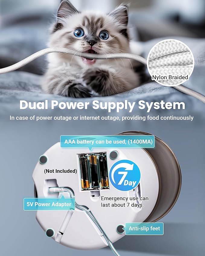 Smart WiFi Automatic Cat Feeder for 3 Cats, Strong Anti-Jam System, Dual-Effect Desiccant Cat Food Dispenser, 6L Pet Feeder with 10S Voice Recorder for Cats and Small Dog(Bright White)