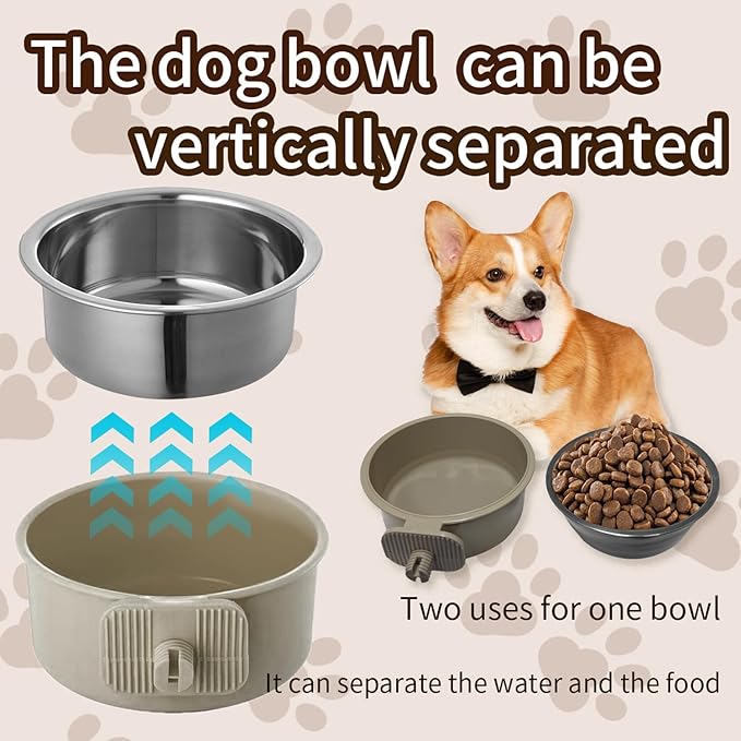 2Pcs Pets Lightweight Stainless Steel Bowl,Removable Stainless Steel Pet Hanging Food Water Feeder Bowl Cage Coop Cup for Puppy Medium Dog Cat Rabbit Ferret Bird Gunea Pigs (Gray, S)
