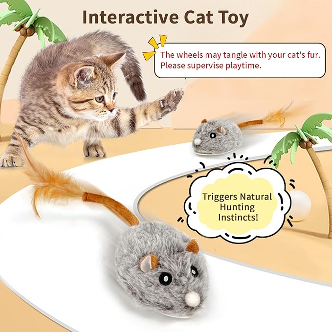 USB Rechargeable Electric Mouse Cat Toy with Squeaky Sound, Interactive Toys for Indoor Cats, Automatic Mice Kitty Toys with Realistic Chirping, Fun Exercise Hunting Plaything for Pets