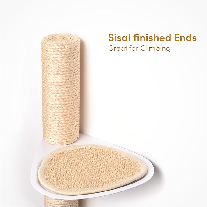 68" Tall Wall-Mounted Cat Tree – Modern Space-Saving Cat Shelf with Sisal Scratching Post & Steel Climbing Steps – Stylish Cat Wall Furniture for Small Spaces