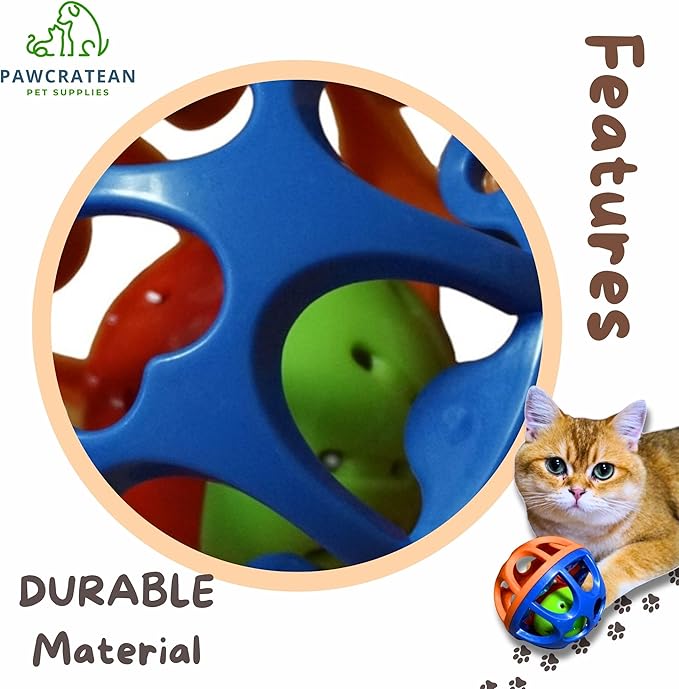 Large Cat Ball Toy with Bell Durable Self-Entertainment Colorful Indoor Exercise (Blue & Red)