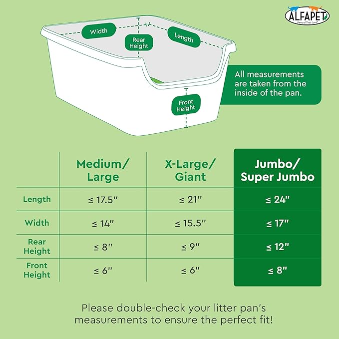Alfapet Elastic Cat Litter Box Liners - Super Jumbo 5 Count - Tear-Resistant Cat Litter Bags, Waterproof Kitty Litter Liners - Fits Litterbox Pan Sizes X-Giant, Jumbo, 42" x 20" x 2 MIL 30 lb Capacity