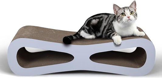 Cardboard Cat Scratcher Lounge Bed for Indoor Cats Kittens, 29.5" 8-Shaped Cat Scratching Board with Catnip, Grey
