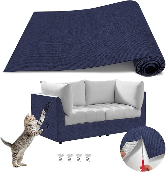 Cat Scratch Couch Furniture Protector, Adhesive Cat Scratch Pad Deterrent for Furniture, DIY Climbing Cat Scratcher Couch Protector from Cat Claws Scratching Mat for Indoor (Navy,39.3x15.8In)