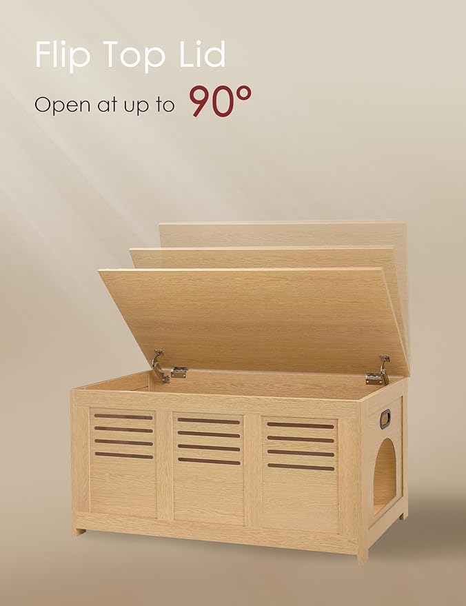 DINZI LVJ Litter Box Enclosure, Flip Top Litter Box Furniture, Hidden Cat Washroom, Wooden Cat House, End Table, 39.4" L x 19.7" W x 19.7" H, Good Ventilation, Easy to Assemble, Natural
