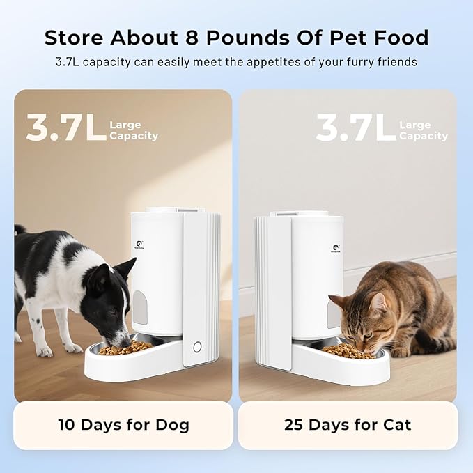 Automatic Cat Feeder - 2.4G WiFi Cat Food Dispenser, 3.7L Timed Pet Feeder with APP Control for Remote Feeding, 1-10 Meals per Day for Small Dog Kitten Indoor, Detachable for Cleaning