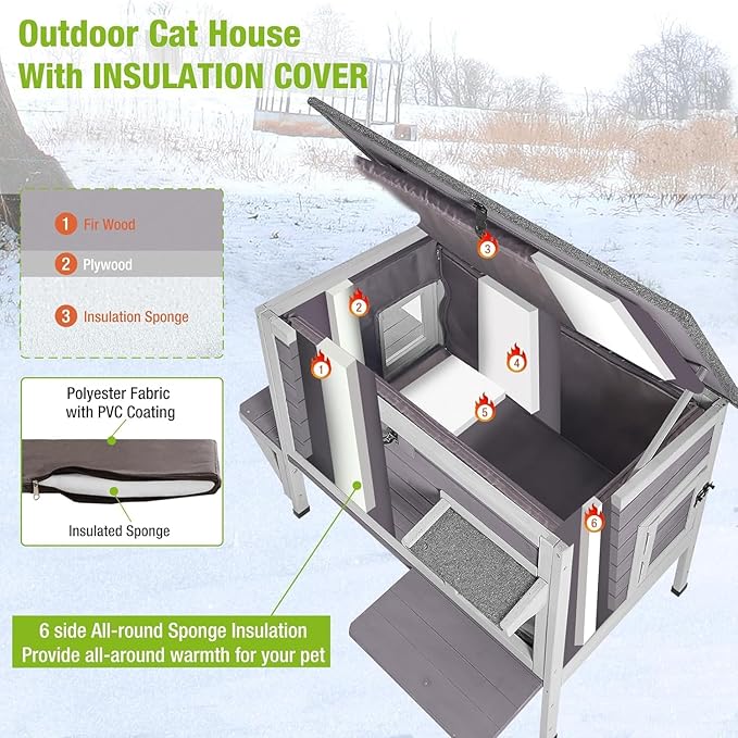 GUTINNEEN Insulated Outdoor Cat House for Winter Feral Cat Shelter Weatherproof Expandable