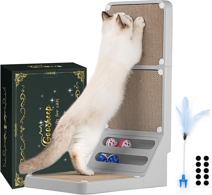 Cat Scratching Board Kitten Scratching Ball Wall Scratchers for Indoor Cats L Shaped Cat Scratcher Cats with Scratcher Pads Grey