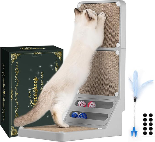 Cat Scratching Board Kitten Scratching Ball Wall Scratchers for Indoor Cats L Shaped Cat Scratcher Cats with Scratcher Pads Grey