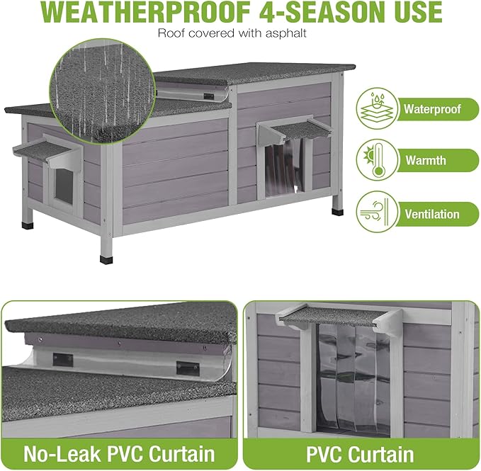 GUTINNEEN Outdoor Cat House Insulated, Weatherproof Feral Cat House Outside, Heated Stray Cat Shelter for Winter, Wooden Kitty House Indoor