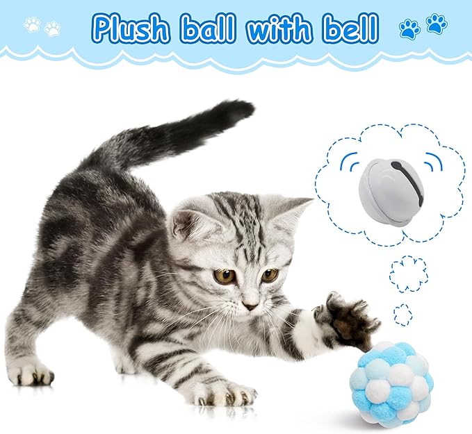 MALLMALL6 11Pc Cat Toy Set - Interactive Pack with Foldable Tunnel, Feather Teaser Wand, Springs, Mice, Crinkle Balls & Pet Bell Balls - Puzzle Toys for Indoor Cats - Gift (Blue)