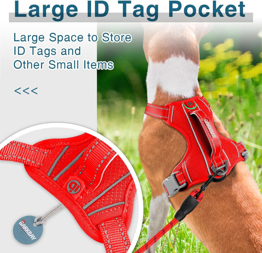 BARKBAY Dog Harness No Pull with ID Tag Pocket - Heavy Duty, Reflective, Easy Control for Large Dogs(Red,S)