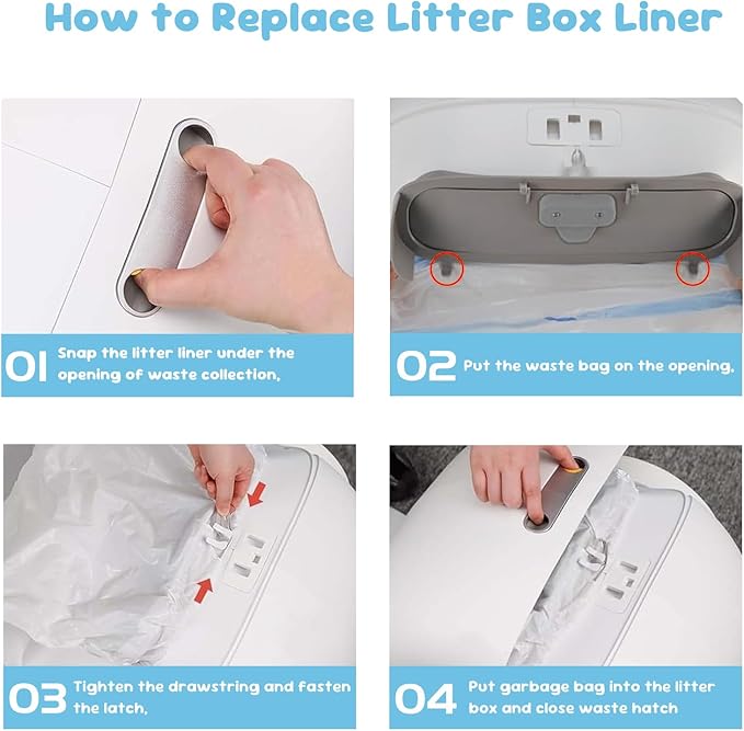 120 Count Cat Litter Box Liners for Self-Cleaning Cat Litter Box, Replacement Kitty Litter Liners, 8 Rolls Drawstring Waste Bags for Small Automatic Litter Boxs, 19.7 x 17.7 Inches（8 Packs/120 Counts）