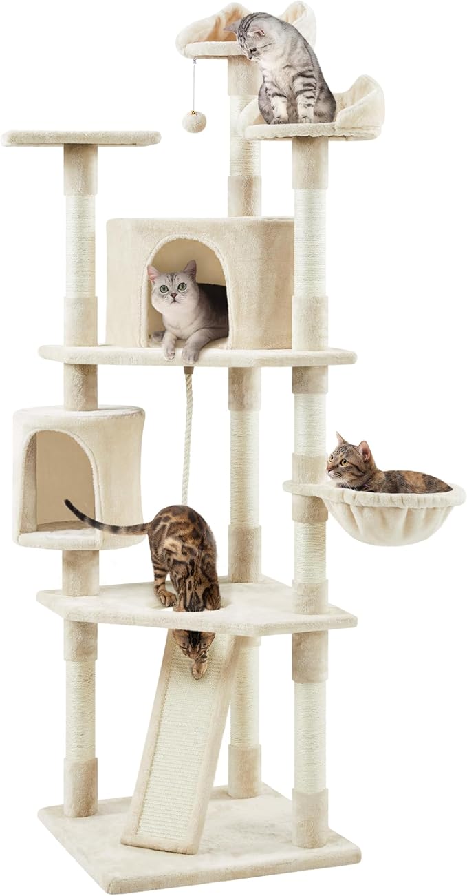 Yaheetech Multi-Level Cat Trees Cat Towers 79in Cat Tree for Indoor Cats with Sisal-Covered Scratching Posts, Plush Perches and Stable Condo for Kittens, Cats and Pets, Beige