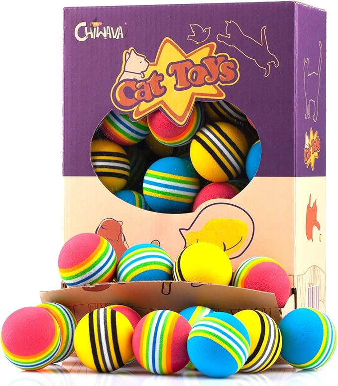 CHIWAVA 45 Pack 1.7'' Foam Cat Toys Ball Rainbow Color Balls Kitten Activity Chases Quiet Play Mix Color