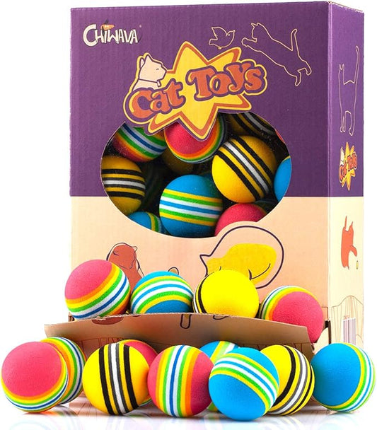CHIWAVA 45 Pack 1.7'' Foam Cat Toys Ball Rainbow Color Balls Kitten Activity Chases Quiet Play Mix Color