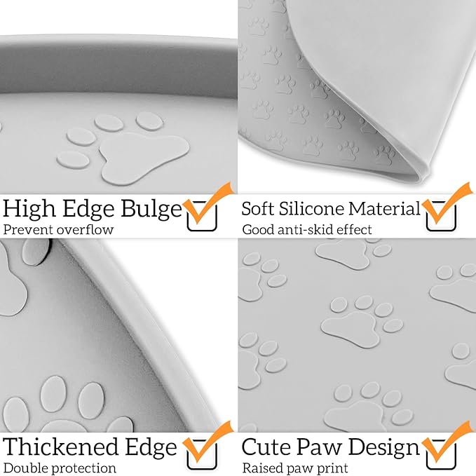 KPWACD Dog Food Mat Anti-Slip Bowl Mats for Food and Water, High-Lips Waterproof Pet Placemat Prevent Messy Spills to Floor, Silicone Puppy Feeding Trays for Large Medium Small Dogs Cats