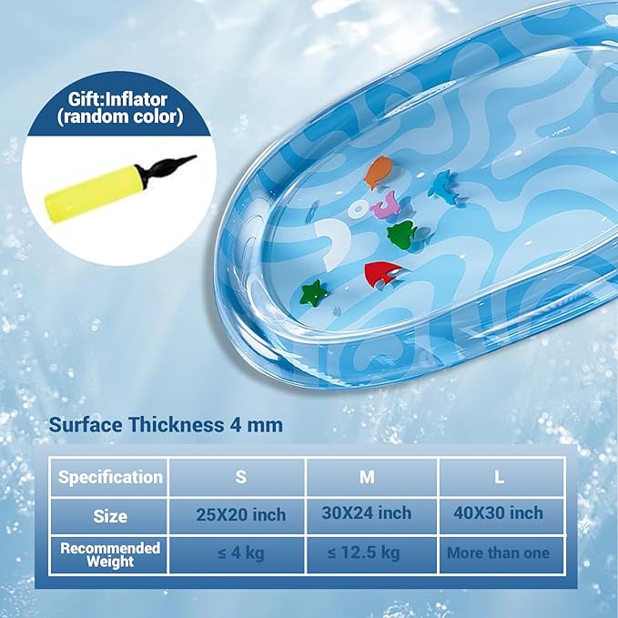 DHorse Pet Water Bed,Thickened Sensory Water Playmat for Dogs Cats with Fish Toys,Cooling Mat,Puncture Proof Cooling Mat,Washable Inflatable Playmat,Summer Indoor Interactive Pet Toys (Blue A,Medium)