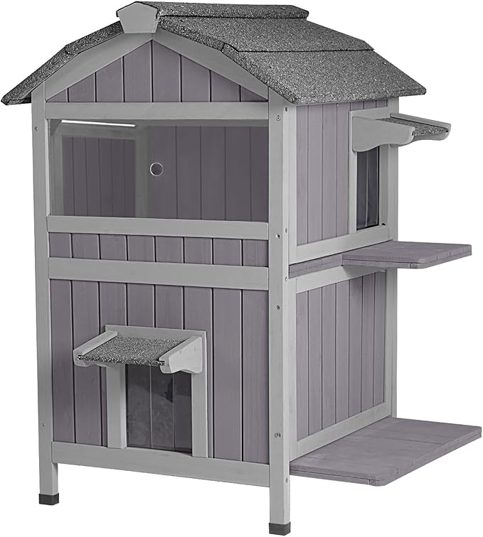 Gutinneen Outdoor Cat House for Winter Feral Kitty Shelter with Escape Door,2 Stroy
