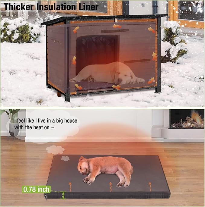 GUTINNEEN Large Insulated Dog House for Winter Outdoor Dog Kennel with Anti-Chewing Metal Frame for Small to Medium Dogs,Brown