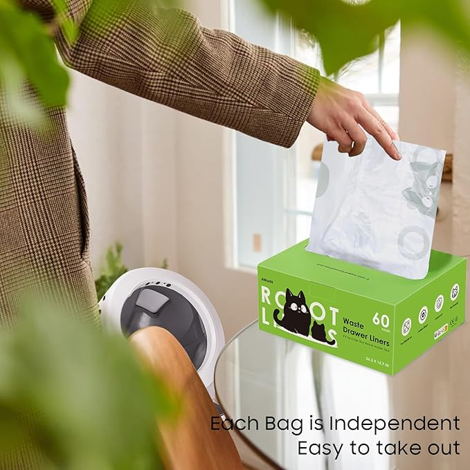 Cat Litter Box Robot 4 and 3 Waste Bags, 60 Pack Automatic Litter Box Bags, Thick Heavy Duty Cat Litter Box Liner Bags 26.3 X15.7 IN