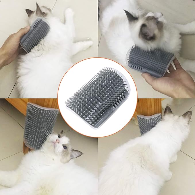 2 PACK Cat Self Grooming Corner Scratcher with Catnip, Massage Comb Brush for Long & Short Fur