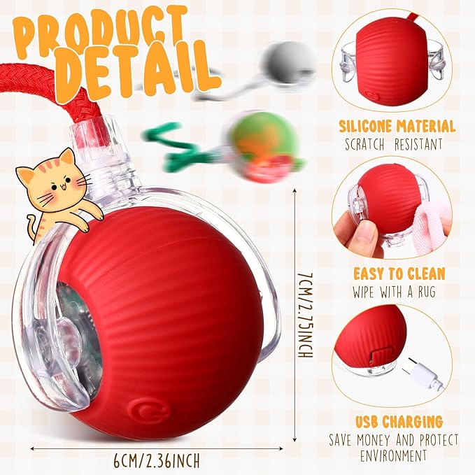 6 Pack Interactive Cat Ball Toy 360° Automatic New Interactive Rolling Ball 2025 Rechargeable for Indoor Cat Dog Exercise Electric Self Rolling Toy for Large and Small Puppy Kitten