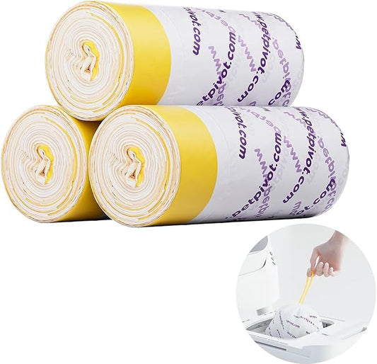 60 Count Litter Box Liner for Self Cleaning Litter Box, 3 Rolls Drawstring Trash Bags