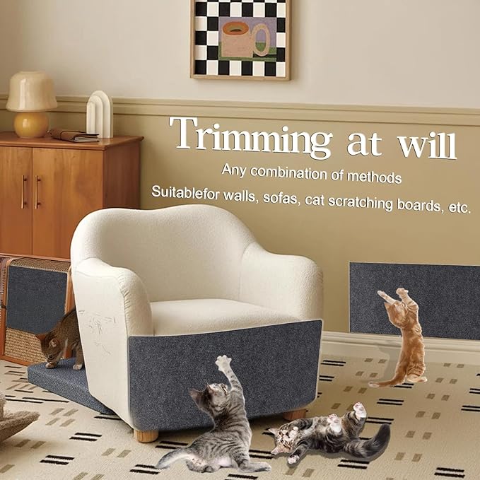 Cat Scratching Mat, Self-Adhesive Cat Scratching Carpet, Trimmable at Scratch Furniture Protector for Cat Tree Shelves, Cat Scratching Post Couch Protector (2PCS, 100 * 40CM, Grey)